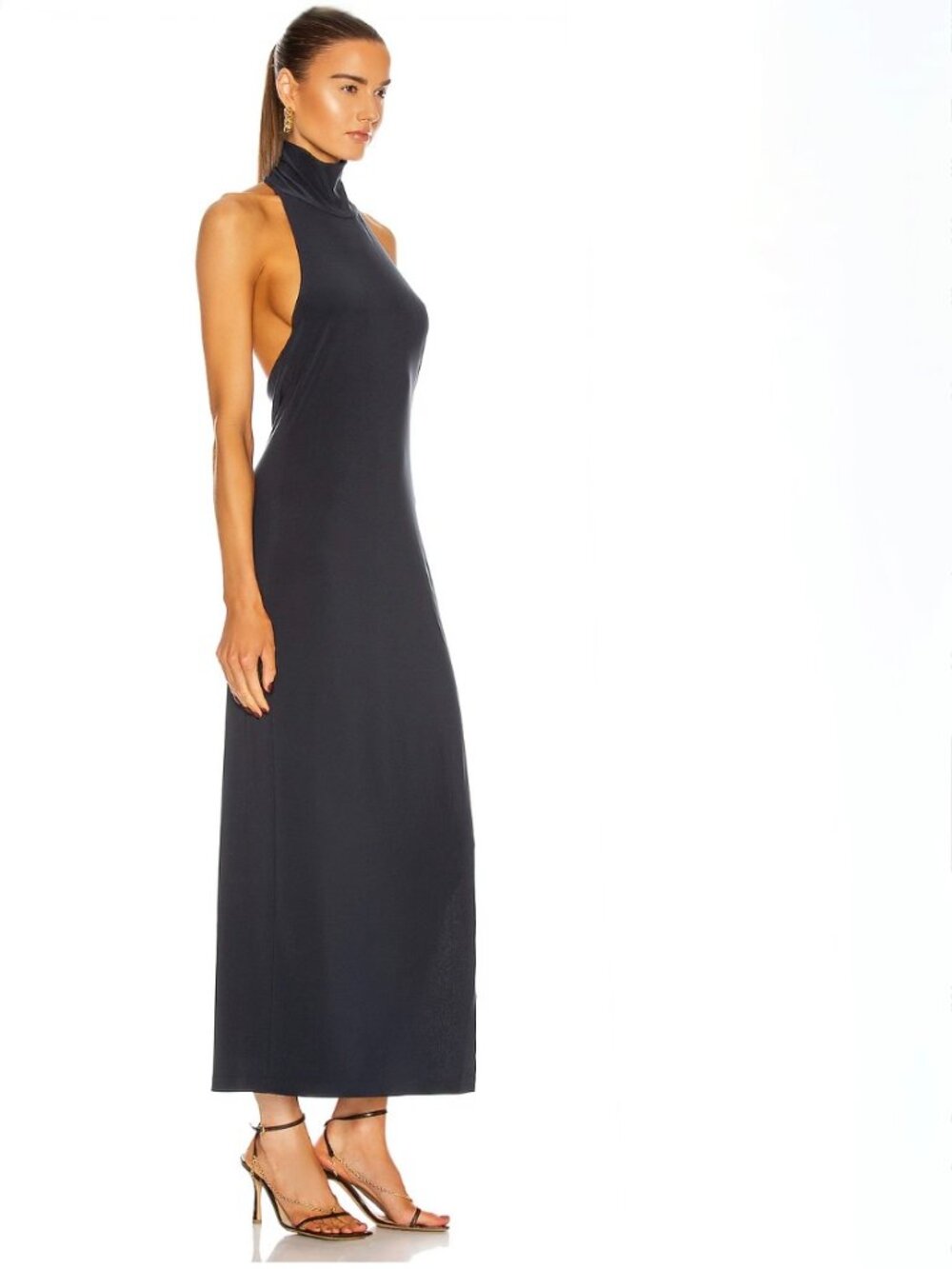 Norma Kamali Halter Gown Mock Neck Side Slit Maxi Dress Size M - Picture 3 of 7